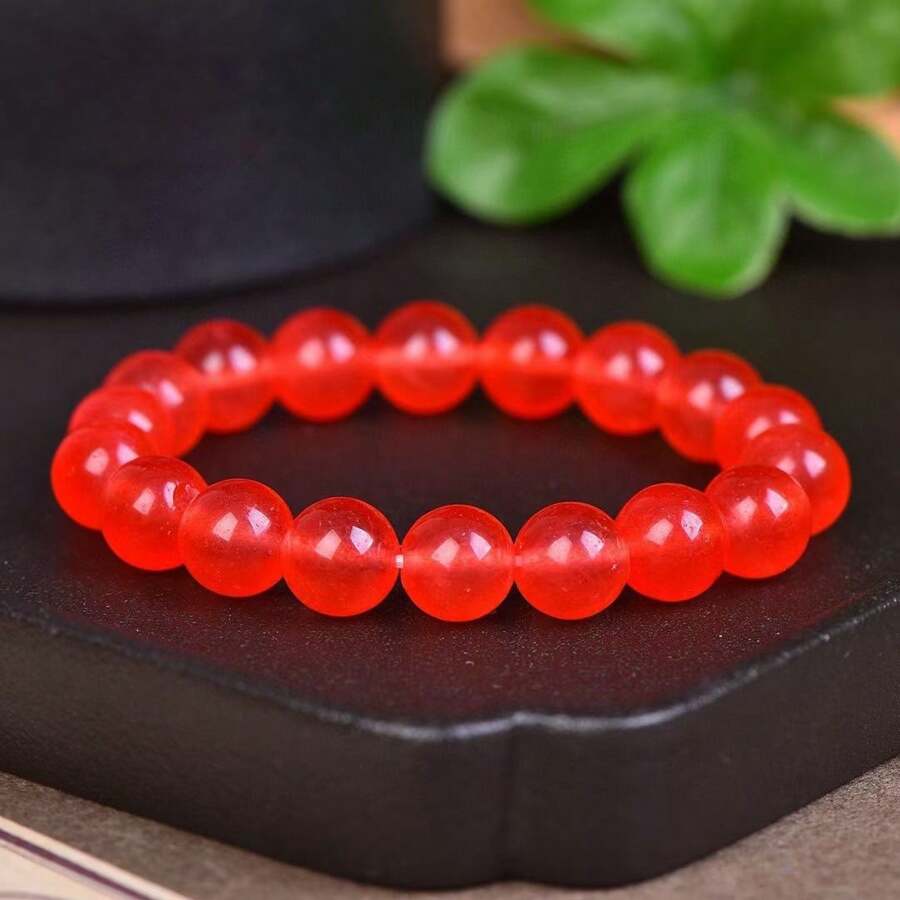 天然疗愈玛瑙手链，玉珠手链，男女皆宜，简约手链，宝石首饰，优雅女士首饰，节日礼物，夏季送礼佳品 - A 8mm - 查看 1