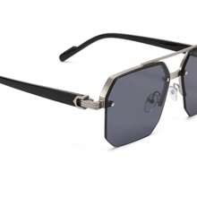 1 pieza Gafas de moda grises para hombre, gafas de media montura cuadradas de moda para conducir, accesorios de playa para adelgazar el rostro, gafas de sol para verano, playa, vacaciones, exterior, viaje - Gris - Ver 7