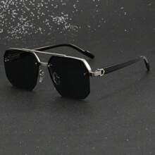 1 pieza Gafas de moda grises para hombre, gafas de media montura cuadradas de moda para conducir, accesorios de playa para adelgazar el rostro, gafas de sol para verano, playa, vacaciones, exterior, viaje - Gris - Ver 3