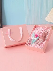 1入新款生日禮品包裝盒，粉色蝴蝶結手提抽屜禮品盒，大號化妝品糖果盒 - 方形 - 查看 3