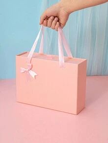 1入新款生日禮品包裝盒，粉色蝴蝶結手提抽屜禮品盒，大號化妝品糖果盒 - 方形 - 查看 2