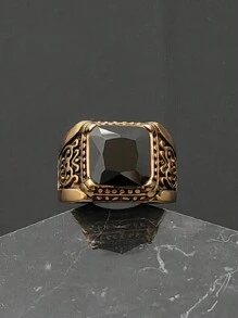 Classic Style Fashion Stainless Steel Men Rings Golden Solid High Quality Black Stone Rings - Gold Ring - View 6