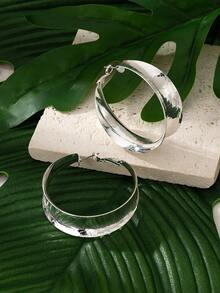 1pair Stylish Thick Cute Gold/Silver Iron Hoop Earrings - Star - View 3