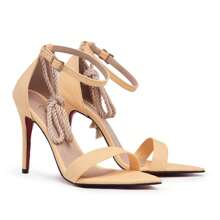 Sandália de Luxo Feminina Pêssego Claro Salto Alto 10cm Bico Fino Lançamento Verão Confortável Exclusividade Vitória Lugo