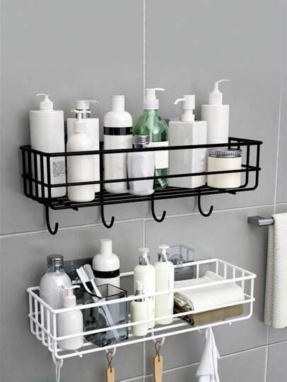 2pcs,Bathroom Storage Rack, Bathroom Wall Hanging Perforation-Free Storage Rack, Bathroom Iron Wall Bathroom Toiletries Rack Home Bathroom Decor Bathroom Organizer Fall Decor Back To School