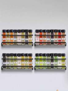 1pc/2pcs Spice Racks, Space-Saving Spice Jar Racks, Cabinet Door Wall Mounted Herb Shelf, For Cabinet Drawers, Kitchen Storage - Black - View 3