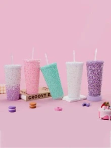 1 pieza Vaso brillante de 12 Oz (aprox. 340 g) hecho a mano con cristales, con tapa y pajita incorporados - Perfecto para personalizar, café con hielo, agua, para la oficina, fiestas en casa o en la playa, regalo para dama