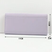 Dompet Wanita Lipat Tiga Warna Polos dengan Gesper, Tas Clutch Multifungsi Kapasitas Besar untuk Wanita, Dompet Panjang, Dompet Pergelangan Tangan - Mauve Purple - View 7