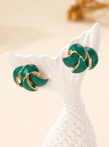 1 Pair Of Charm Fashionable Simple Enamel Geometric Earrings - Green - View 2