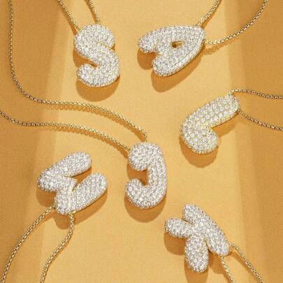 1入歐美風格通用鍍金吊墜，附26顆鑲嵌鑽石的英文字母，適用於個性化手鐲、項鍊和DIY珠寶製作，只包括吊墜（不包括鏈子）