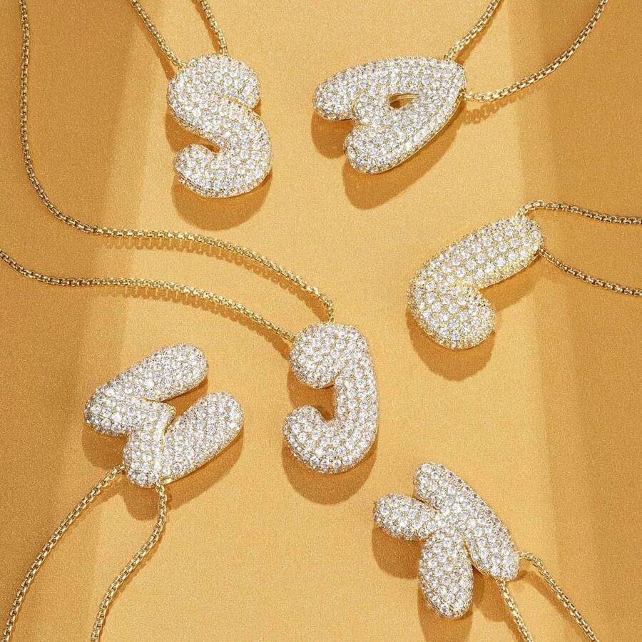 1入歐美風格通用鍍金吊墜，附26顆鑲嵌鑽石的英文字母，適用於個性化手鐲、項鍊和DIY珠寶製作，只包括吊墜（不包括鏈子） - 金黃色 - 查看 1