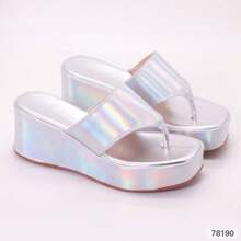 Sandália FlatForm Anabela Tamanco Confort Plataforma Salto Alto Leve - Prata - Visão 3