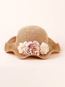 1pc Toddler Sun Hat With Ruffled Brim, Breathable Kids Summer Beach Hat For Boys And Girls Ages 1-3 - Khaki - View 1