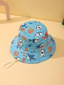 1 pieza Sombrero de cubo con protección solar con estampado de tiburón para exteriores