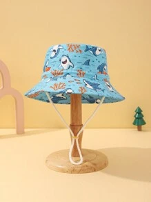 1 pieza Sombrero de cubo con protección solar con estampado de tiburón para exteriores