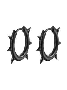 1Pair Punk Stainless Steel Spiked Decor Hoop Earrings For Men Women For Daily Decoration Black