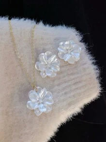 1set Colorful Faux Pearl Luster Flower Earrings Necklace Set, Elegant And High-Class Jewelry Suitable For Daily Wear For Women Valentines,Mom,Mother,Mother's Day,Gift - Pearlescent Flower Set - View 14