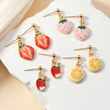 1對女性夏季草莓檸檬水果造型耳環，日常/休閒/度假水果飾品 - 檸檬 - 查看 5
