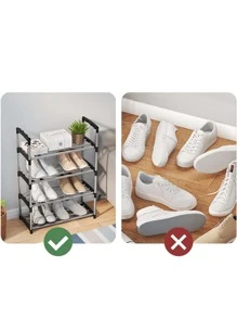 Zapatero de 4 niveles en forma de zapatero multinivel estante apilable para almacenar y organizar zapatos en pasillos, vestíbulos, armarios, baños y salas de estar - Negro - Ver 4
