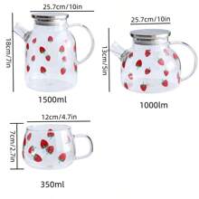 1入組高硼硅玻璃茶壺，擁有大容量和創意草莓造型，厚身防漏設計，可當作冷水瓶、果汁壺、高溫耐熱水杯，適用於客廳和餐廳 - 透明草莓杯 - 查看 3