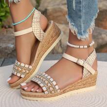 Women's Wedge Waterproof Platform Sandals, New Summer Outdoor Fashion Thick Heel Flat Strap Buckle Ladies High Heels - Brown - View 3