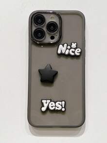 1入簡約黑色星形-'nice'字母'yes'眼球保護相機可愛3D氣球手機殼，適用於蘋果/三星/小米/紅米/OPPO/VIVO - 黑色 - 查看 5