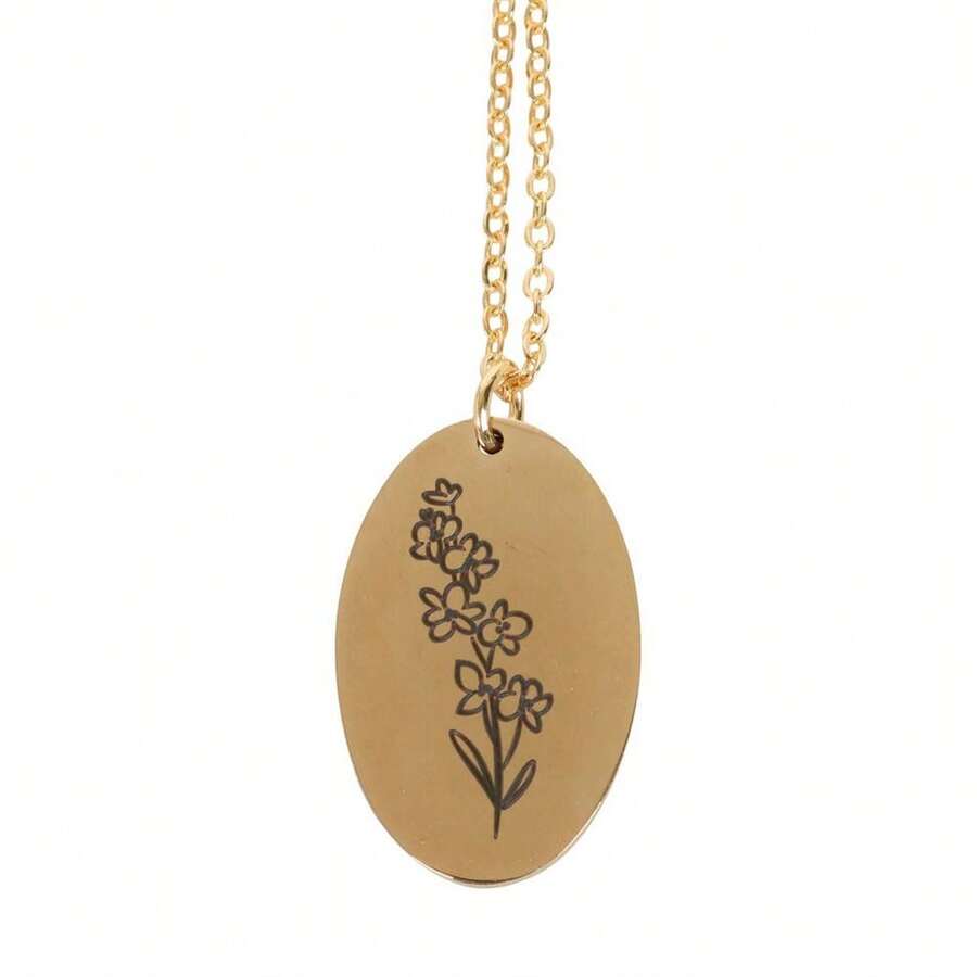 Something Different July Larkspur Birth Flower Necklace & Card (Gold/White) - Gold - View 1