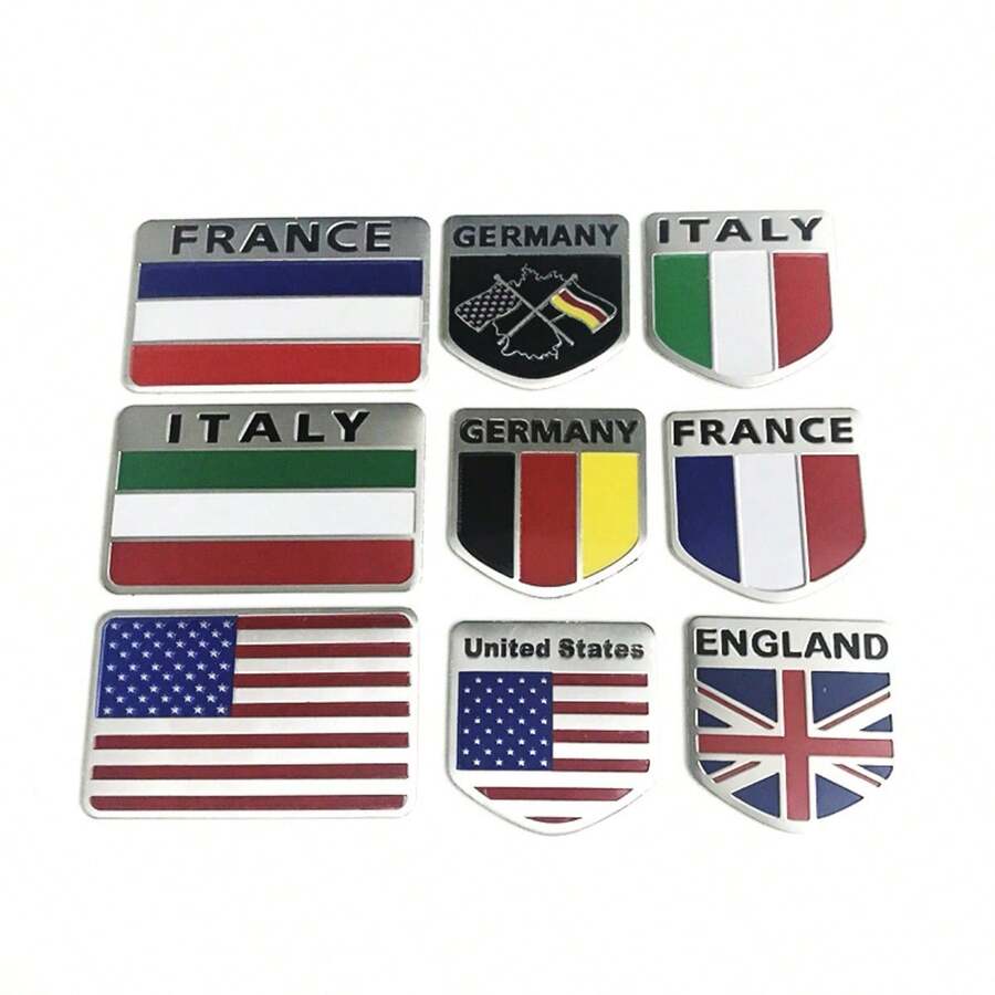 1入組/套德國、英國、法國、美國、意大利國旗形狀金屬汽車貼紙，可用於刮痕修復和裝飾汽車招牌，車牌，車身，鏡子，牆壁和家居裝飾 - 彩色 - 查看 1