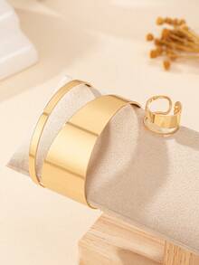 1pc Chic Fashion Geometric Bangle And 1pc Geometric Ring - Yellow Gold - View 2