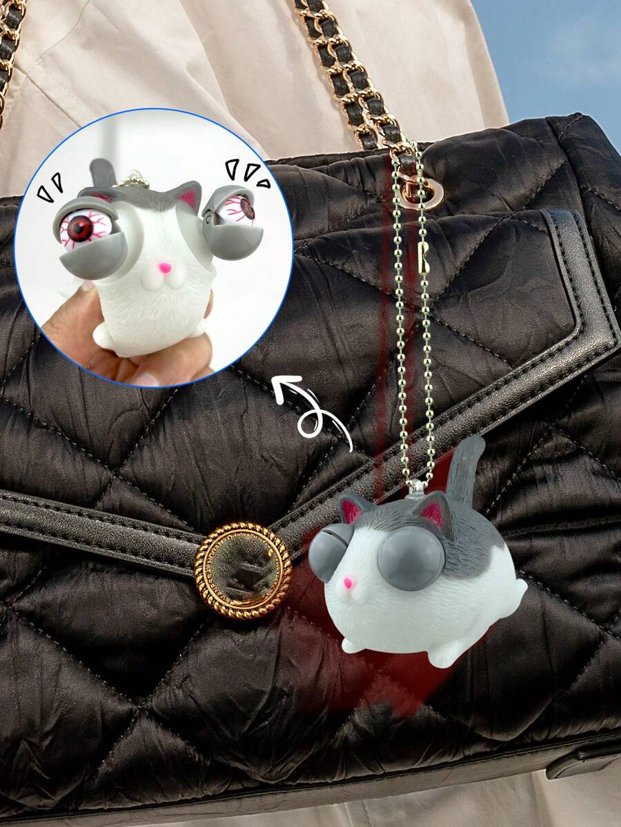 1pc Fun Squishy Cat Keychain Toy For Stress Relief, Portable Toy Keyring And Bag Pendant, Suitable For Daily Use - Grey - View 1