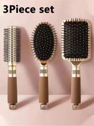 3pcs Cushion Hair Brush Set (Square, Round & Curling Brush), Hair Styling Tool Comb For Blow Drying & Straightening, Anti-Static Massager, Detangling Comb, Plastic Hair Comb For Thick/Curly/Fine/Long/Short Hair, Suitable For Both Men And Women, Practical Hair Care SPA Massage Comb, Home Use Curling Hair Comb Body Care For Travel,Outdoor,Sport,Office,School,Hair Clips,Hair Accessories
