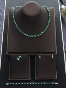 1 Set de Joyería con Cubos de Circonita Cúbica, Collar, Aretes, Anillo Ajustable, Pulsera, Regalo de Moda para el Día de San Valentín para Mujeres, Apto para Uso Diario