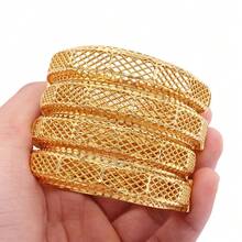 1 件女士 24K 镀金开口手镯，节日风格，时尚珠宝，迪拜、沙特阿拉伯母亲节、欧洲和美国奢华新娘的礼物 - 金色 - 查看 1