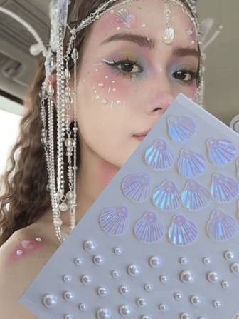 1 Pc Stereo Body Glittery Gem Stickers Wedding Party Bride Bridesmaid Hair Accessories Music Festival DIY Eyes Face Jewels Stickers Suitable For Dance Performances Parties And Stage Cosplay Princess Makeup Fake Tattoos