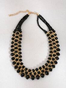 1pc Fashionable Triple Row Braided Crystal Bead Women's Necklace