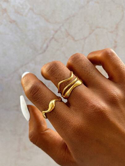 Aomogo 2 piezas Anillos de acero inoxidable con diseño calado, simple y elegante, anillo unisex para uso diario