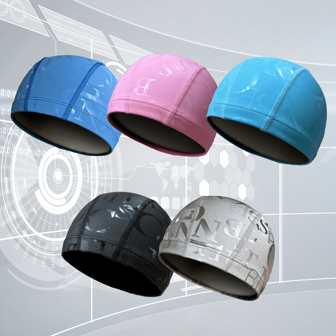 1 pièce Nouveau produit noir Bonnet de bain imperméable en PU, imprimé alphabet unisexe, doux et confortable sans compression de la tête, équipement de natation professionnel, accessoires de plage, accessoires de piscine