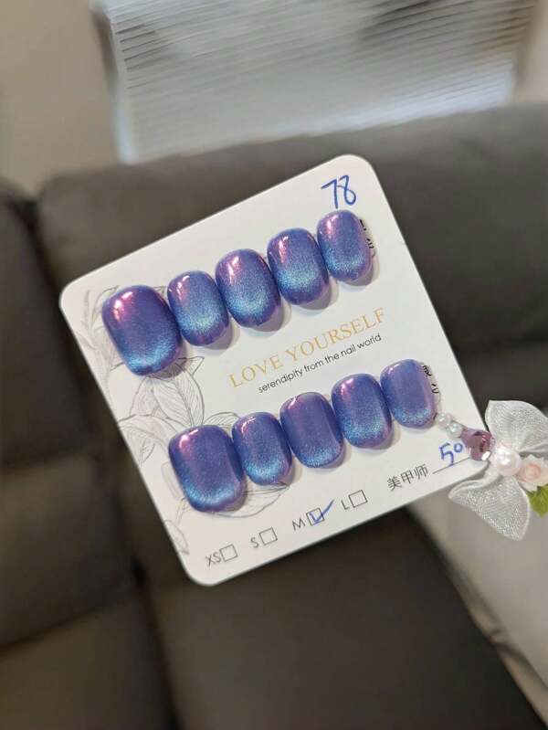 10 piezas de uñas postizas hechas a mano Y2K con ojos de gato, luz lateral de aurora y efecto de destello. Suministros de uñas postizas