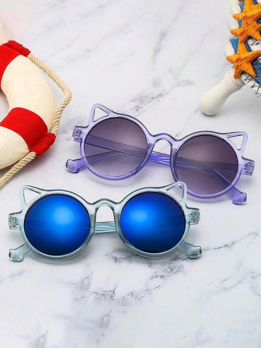 2 chiếc kính thời trang trẻ em, kính thời trang hình tai mèo siêu dễ thương cho bé, Unisex - Nhiều màu - Xem 1