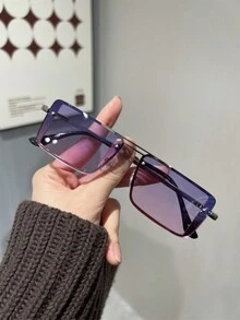 1 副方形无框男士户外街头风格海滩派对时装秀时尚眼镜 - 彩色 - 查看 2