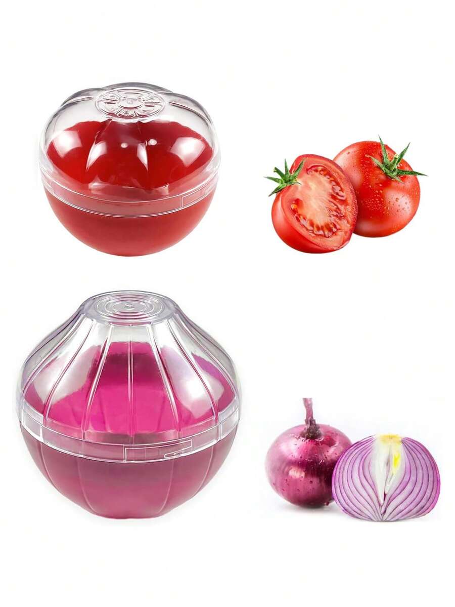 2pcs Fruit And Vegetable Shaped Storage Containers, Onion And Tomato