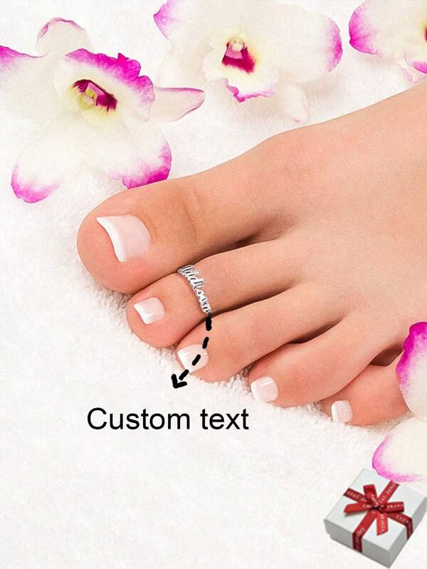 Customized Name Toe Ring For Women, Stainless Steel Grass Style Alphabet Adjustable Foot Ring, Bohemian Style For Summer Beach Jewelry, Birthday/Festival/Graduation Gift, Best Birthday Gift For Your Girlfriend