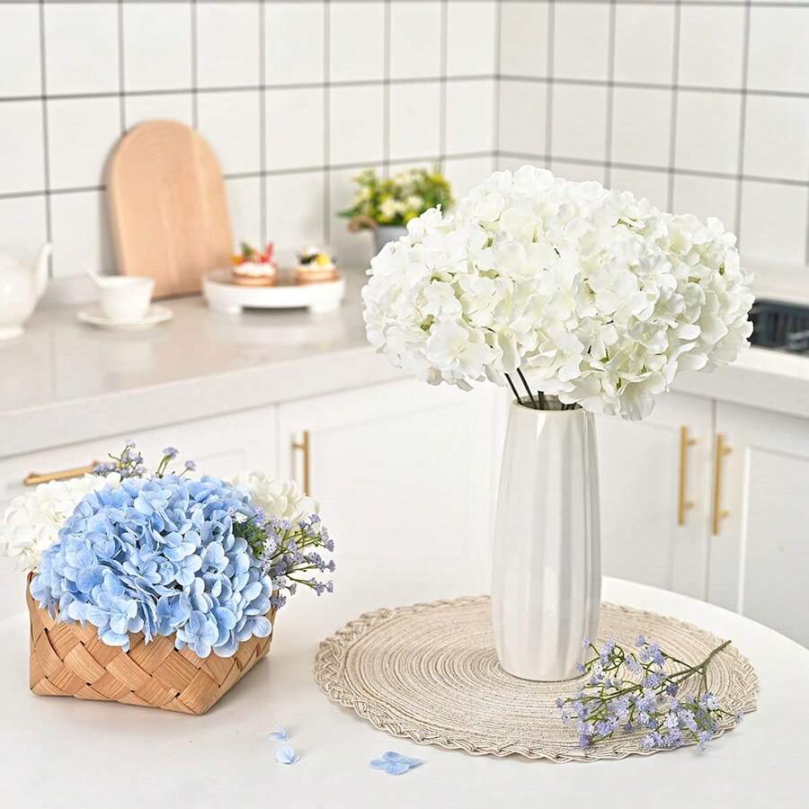 AVIVIHO - Fiori artificiali di ortensia in seta con stelo, decorazione per matrimoni, casa, feste, bouquet, negozio e baby shower, confezione da 10, confezione: blu petrolio