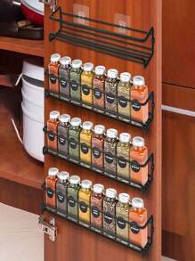 1pc/2pcs Spice Racks, Space-Saving Spice Jar Racks, Cabinet Door Wall Mounted Herb Shelf, For Cabinet Drawers, Kitchen Storage - Black - View 1