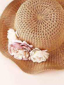 1pc Toddler Sun Hat With Ruffled Brim, Breathable Kids Summer Beach Hat For Boys And Girls Ages 1-3 - Khaki - View 5