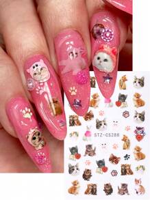 FULL BEAUTY 2 Chiếc Mèo Dán Móng Tay Kawaii Kitty Động Vật Trái Tim Hoạt Hình Đề Can Hoa Làm Móng Tay Thiết Kế Trang Trí DIY - Nhiều màu - Xem 3