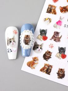 FULL BEAUTY 2 Chiếc Mèo Dán Móng Tay Kawaii Kitty Động Vật Trái Tim Hoạt Hình Đề Can Hoa Làm Móng Tay Thiết Kế Trang Trí DIY - Nhiều màu - Xem 6