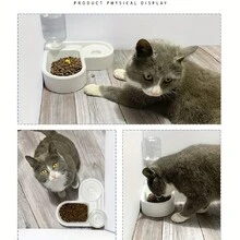 1入白色心形自動貓用水器和餵食碗，節省空間，減少溢出和濕口，方便的寵物餵養器和水分配器，適用於狗和貓 - 白色 - 查看 3