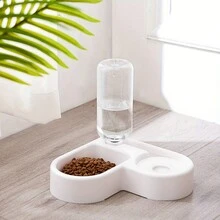 1入白色心形自動貓用水器和餵食碗，節省空間，減少溢出和濕口，方便的寵物餵養器和水分配器，適用於狗和貓 - 白色 - 查看 5