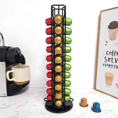 1pc 40 Capsule Coffee Capsule Holder Rack, 360 Degree Rotating Display Storage Stand, Electroplated Luxurious Design, Suitable For Capsules, For Office, Kitchen, Cafe